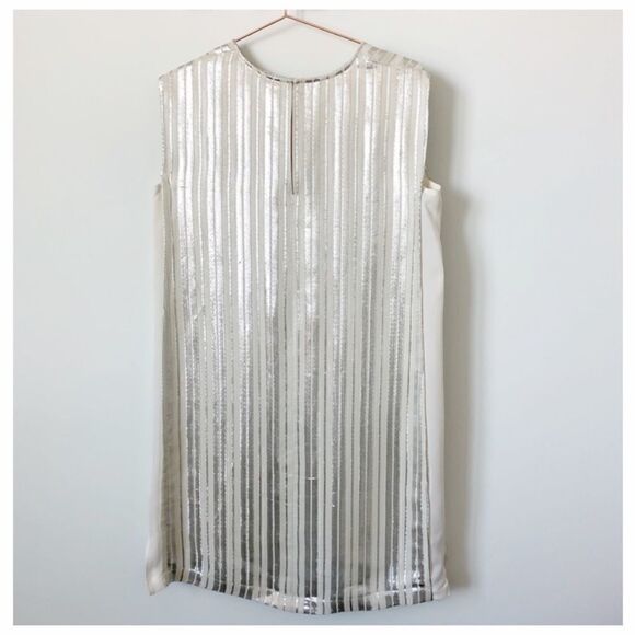 Rebecca Minkoff • Lars Silk Sleeveless Metallic Stripe Shift Dress Size S - Picture 5 of 9